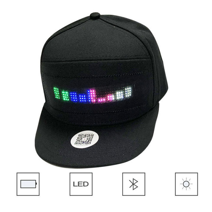 2022แฟชั่นส่องสว่างเลื่อนข้อความคณะกรรมการการแสดงผล-led-ฮิปฮอปหมวกสำหรับงานเต้นรำศัพท์มือถือ-app-ควบคุมเรืองแสงหมวกของขวัญ