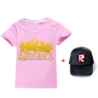 Ro-Bloxs แขนเสื้อสั้นเด็กผู้ชายเสื้อยืดหญิงเสื้อยืดคอกลมพิมพ์ลายหมวกสบายๆฤดูร้อนหลวมฤดูร้อนเสื้อผ้าเด็ก + หมวกใหม่และแฟชั่น7252เสื้อผ้าเด็กกีฬา Tops