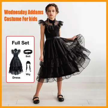 Gift 3-10 Years Kids Girls/women Wednesday Addams Series Cosplay Party  Costume Set Dress/outfit Fancy Dress Up