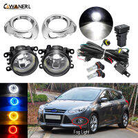 Car Front Bumper Angel Eye Fog Light Assembly Lampshade H11 LED Bulb Harness Wire Chrome Cover For Ford Focus Mk3 2012 2013 2014