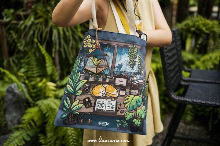 stay-cool-canvas-tote-bag-กระเป๋าผ้าแคนวาสลายแมวกับต้นไม้-stay-cool