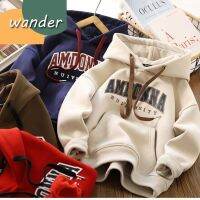 WANDER เสื้อมีฮู้ดเด็กชาย เสื้อกันหนาวเด็กธรรมดา พิมพ์จดหมาแฟชั่น เสื้อสเวตเตอร์ผ้าฟลีซเด็กมีฮู้ด23726