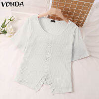 เสื้อเสื้อเปิดไหล่เบาแขนสั้นเสื้อสตรีคอกลม VONDA (ลายดอกไม้เกาหลี) #2