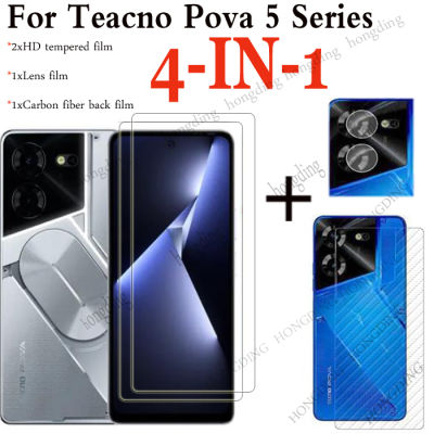 ฟิล์มกระจกเทมเปอร์ (4 In 1) สำหรับ Tecno Pova 5 Pro 5G /Pova 5/Pova Neo 3 2ชิ้นกระจกนิรภัยความใสระดับ HD กระจกเทมเปอร์ฟิล์มป้องกัน/ฟิล์มเซรามิก + คาร์บอนไฟเบอร์ + ฟิล์มเลนส์กล้อง