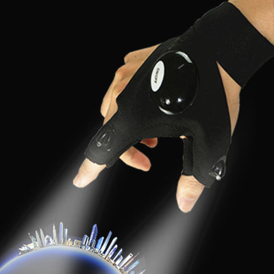 USB Recharge ตกปลากลางแจ้ง Magic Strap Fingerless ถุงมือ Night Light ถุงมือตกปลากันน้ำพร้อมไฟฉาย LED Rescue Tool