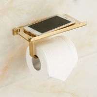 Gold Toilet Paper Holder Stainless Steel Resistant Tissue Paper Rack With Phone Holder Polish finis bathroom accessories set Toilet Roll Holders