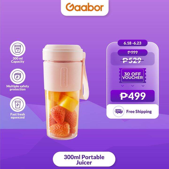 Gaabor 300ml Pink Aesthetic Portable Juicer For Hot Summer Wireless and