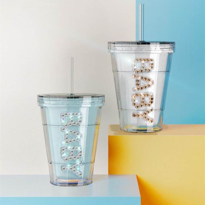 Water Bottle Double Wall Drink Bottle Baby Shiny Diamond Cup Coffee Mug with Straw 410ML Lazada PH