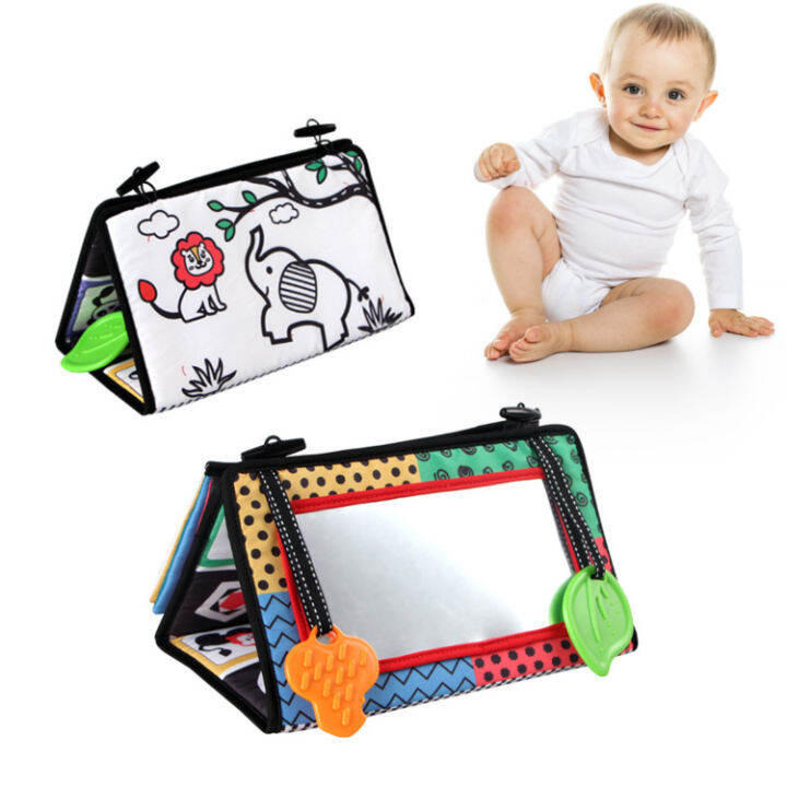 Tummy Time Mirror Folding Cloth Book with Teether Black and White High ...