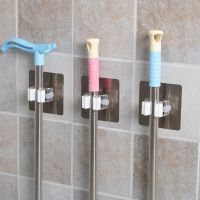 Wall-mounted Type Room Organizer Holder Holder Self-Stick Broom Hanger Hook Bathroom Mops Storage Racks PP Cleaning Tools 3pcs Picture Hangers Hooks