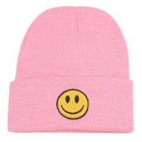 【YD】 Smile Pattern Knitted Hats for Women Pink Skully Cap Warm Sombrero Gorros Hombre