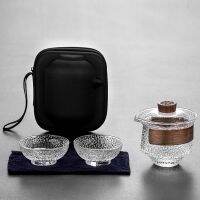 【traveler】 HMLOVE ชุดชาซิลิกอนโบรอนสูง3ชิ้นมีน้ำค้างแข็งโปร่งใส2ถ้วย Gaiwan แบบพกพาแก้วถ้วยน้ำชาสำหรับเดินทาง200มล.