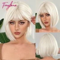 【DT】hot！ Blonde Short Bob Synthetic Hair Wigs with Bangs Straight Layered Wig for HeatResistant