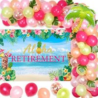 JOYMEMO ของตกแต่งงานปาร์ตี้เกษียณเขตร้อน,ของตกแต่งหลังเกษียณ Aloha สำหรับผู้ชายผู้หญิง-Aloha ฉากหลังของการเกษียณอายุฤดูร้อนพวงมาลัยบอลลูนชายหาดใบไม้ประดิษฐ์เขตร้อนสำหรับพรรคหลังเกษียณ