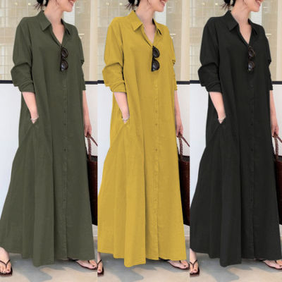 [Spot] European and American famous womens cotton and linen dress long cardigan mop long skirt 2023