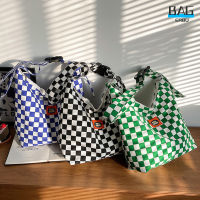 ผู้หญิง Checkerboard ผ้าใบกระเป๋าขนาดใหญ่ปรับสายซิปไหล่ Messenger กระเป๋า Casual Tote Bag