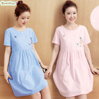 SC【ready stock】Women Summer Maternity Dress Cotton Short-sleeve Mid-length Dressชุดคุมท้องถูกๆชุดคนท้องสวยๆ