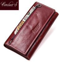 Contacts Genuine Leather Women Long Purse Female Clutches Money Wallets Brand Design Handbag for Cell Phone Card Holder Wallet