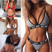 2023 New Sexy Womens Sports Underwear Set Girl Sexy Bandage Corset Letter Push Bra + Thong Panties Underwear Bikini Backless