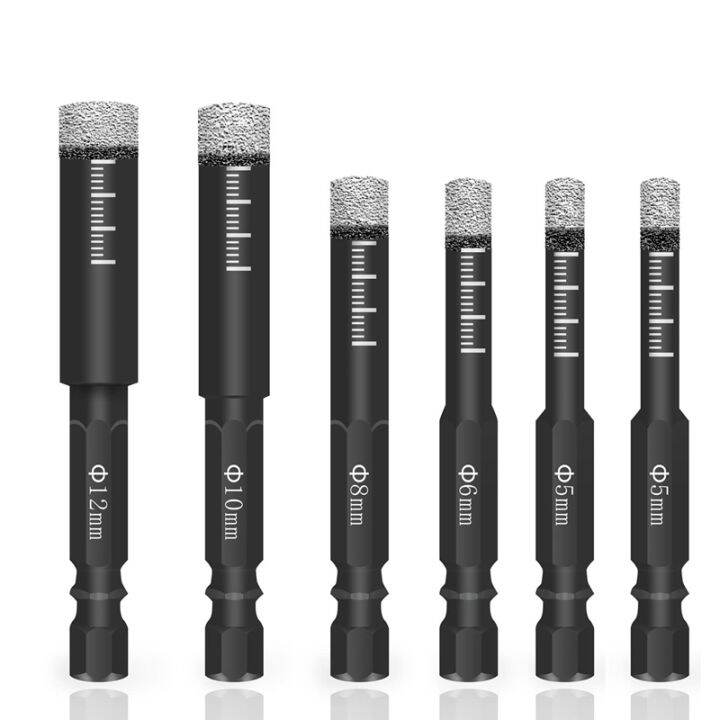 6Pc Black Dry Diamond Drill Bits Set for Granite Ceramic Marble Tile