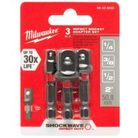 Milwaukee ชุดอะแดปเตอร์หัวบล็อก 3 ตัว/ชุด ขนาด 1/4", 3/8", 1/2" แกนหกเหลี่ยม รุ่น 48-32-5033 ของแท้ ส่งด่วนจาก กทม