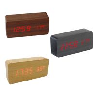 Wooden Square Desk Clock LED Digital Display Alarm Clock Temperature Display Clock for Bedroom Decoration Clock