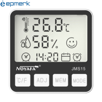 [electronicshop]NOYAFA เทอร์โมมิเตอร์ไฮกรอมิเตอร์ดิจิตอล LCD JMS15สถานีสภาพอากาศผู้ทดสอบกลางแจ้งความชื้นแบบคู่พร้อมปฏิทินและนาฬิกาปลุกเครื่องวัดอุณหภูมิในบ้าน