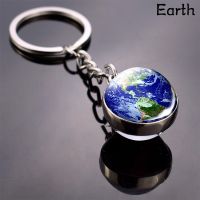 Earth Mars ดาวเสาร์พวงกุญแจบอลกระจกสองด้าน,จี้สร้อยคอกระจก