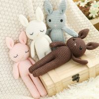 Baby Knitted Bunny Plush Doll Handmade Figure Stuffed Cartoon Rabbit Baby Soothing Sleeping Plush Toy Gifts for Kids Birthday