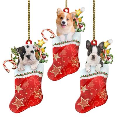 Dog Ornaments for Christmas Tree Cute Dog Acrylic Christmas Tree Decorative Pendants Red Christmas Sock Dog Christmas Holiday Festive Season Decor for Christmas Trees gaudily