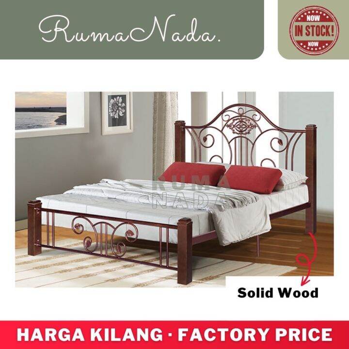 Wooden Metal Queen Bed Frame / Katil Besi Queen / Metal Slats Base Bed