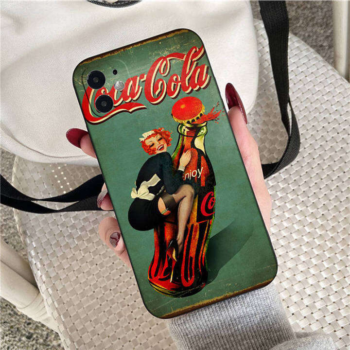 casing-หรับ-iphone-14-13-11-pro-max-11-mini-8-8-plus-coca-cola-girl-pattern-phone-เคสโทรศัพท์-อ่อนนุ่ม-tpu-shockproof-black-ปก