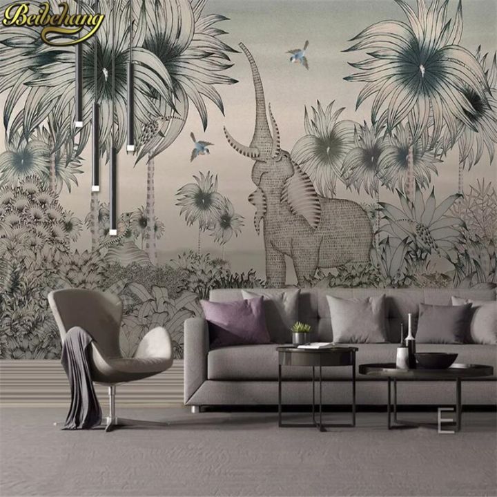 24-home-accessories-beibehang-วอลล์เปเปอร์ติดผนังรูปช้างป่าเขตร้อนแบบกำหนดเองสำหรับห้องนอนภาพพื้นหลังเอกสารตกแต่งบ้านห้องนั่งเล่น