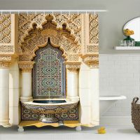 3D Digital Printing Resistant Waterproof Bathroom Shower Curtain Africa Moroccan Ancient Door Shower Curtains Vintage Building Design Bath Curtain Waterproof Home Bathroom Decor Polyester Cloth