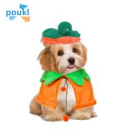 POUKL ปรับได้ปรับได้ เสื้อคลุมฟักทองสัตว์เลี้ยงฮาโลวีน สีส้มสีส้ม นุ่มนุ่มๆ เสื้อคลุมสัตว์เลี้ยงสองด้าน หมวกฟักทองสุนัข ตุ๊กตาผ้าพลัฌ เสื้อคลุมสุนัขฟักทอง เทศกาลในงานเทศกาล