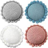 Knit Cushion Solid 50X50cm Cute Pompom Ball Cushion Case Soft for Sofa Bed Nursery Room Decorative