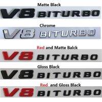 โครมด้านกลอสสีดำ V8แดง Biturbo V8biturbo ตัวอักษร Fender เหรียญตราสัญลักษณ์ตรารถยนต์สำหรับ Mercedes Benz Amg-