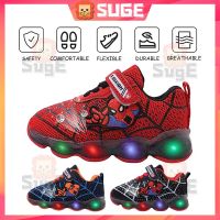 SUGE รองเท้าผ้าใบแฟชั่นสำหรับเด็กผู้หญิง,รองเท้าไฟ LED แมงมุมระบายอากาศได้ดีรองเท้าเด็กทารกชายกีฬาวิ่งรองเท้าเดินสำหรับเด็กวัยหัดเดิน