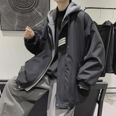 [J &amp; N] 2021 Fake Two-Piece ins Hooded Jacket Men Spring Autumn Korean Version Trendy Loose Clothes Student Hong Kong Style Casual Outerwear