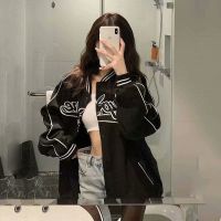 Deeptown Gothic Jacket Women Hip Hop Y2k Streetwear Fashion Black Baseball Jackets Korean Style Autumn Oversize Bomber Coats