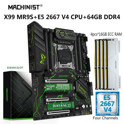 MACHINIST MR9S X99 Motherboard Set E5 2667 V4 Kit Xeon Processor LGA 2011-3 CPU 64GB=4*16G DDR4 ECC RAM Memory SSD NVME M.2 SATA