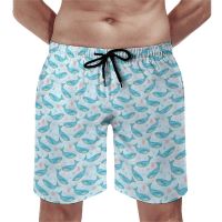 Nautical Ocean Beach Board Shorts Blue Whale กางเกงขาสั้นชายหาดลำลองผู้ชายรูปแบบกีฬา Quick Dry Beach Trunks ความคิดของขวัญ