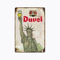 Duvel เบลเยียมเบียร์ป้ายโลหะดีบุก-ภาพวาดโปสเตอร์ไวน์ย้อนยุคสำหรับตกแต่งผับ