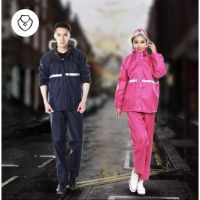 New Alitech ชุดกันฝน เสื้อกันฝน สีกรมท่า มีแถบสะท้อนแสง รุ่น หมวกติดเสื้อ Waterproof Rain Suit คุณภาพดีราคาถูกมีหลายสีให้เลือก