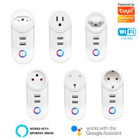 Tuya สมาร์ท WiFi ปลั๊กไฟเต้าเสียบไฟฟ้าสมาร์ทบ้านซ็อกเก็ตที่มีการชาร์จ USB จับเวลาการควบคุมระยะไกลสนับสนุน Alexa Home