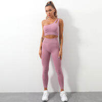 ATHVOTAR Women Tracksuits Push Up Sports Set Sexy Oblique Shoulder High Waist Elastic Yoga Suits Femme Casual Fitness Set