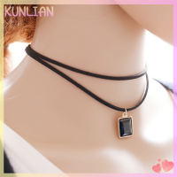 [KUNLIAN] โกธิคสีดำลูกไม้ย้อนยุคกำมะหยี่ Choker คอสร้อยคอเครื่องประดับคริสตัลจี้