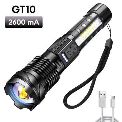 LED High Power Laser Zoom Tactical Flashlight USB Rechargeable Portable Flash Torch Camping Fishing Strong Light Outdoor Lights