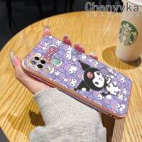 เคส Chenyyyka สำหรับ Infinix Hot 10S NFC Hot 10T เคสเต็มหน้าจอ Kuromi Edge เคสมือถือดีไซน์ใหม่กรอบเคลือบแบบบางเคสฝาปิดเลนส์เต็มรูปแบบกล้องปกป้องนุ่มกันกระแทก