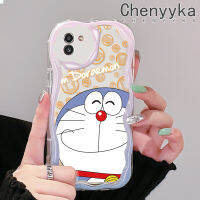 Chenyyka เคสปลอกสำหรับ Samsung A03 M02 A02 A03s แกนกลางเป็นเคสโทรศัพท์โปร่งใส M02s A02s การ์ตูนโดราเอมอนน่ารัก F02s สำหรับผู้ชายและผู้หญิงเนื้อครีมขอบคลื่นเคสซิลิโคนอ่อนชัดเจนกันกระแทก